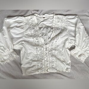 Free People White Lace Blouse, size Large EUC!